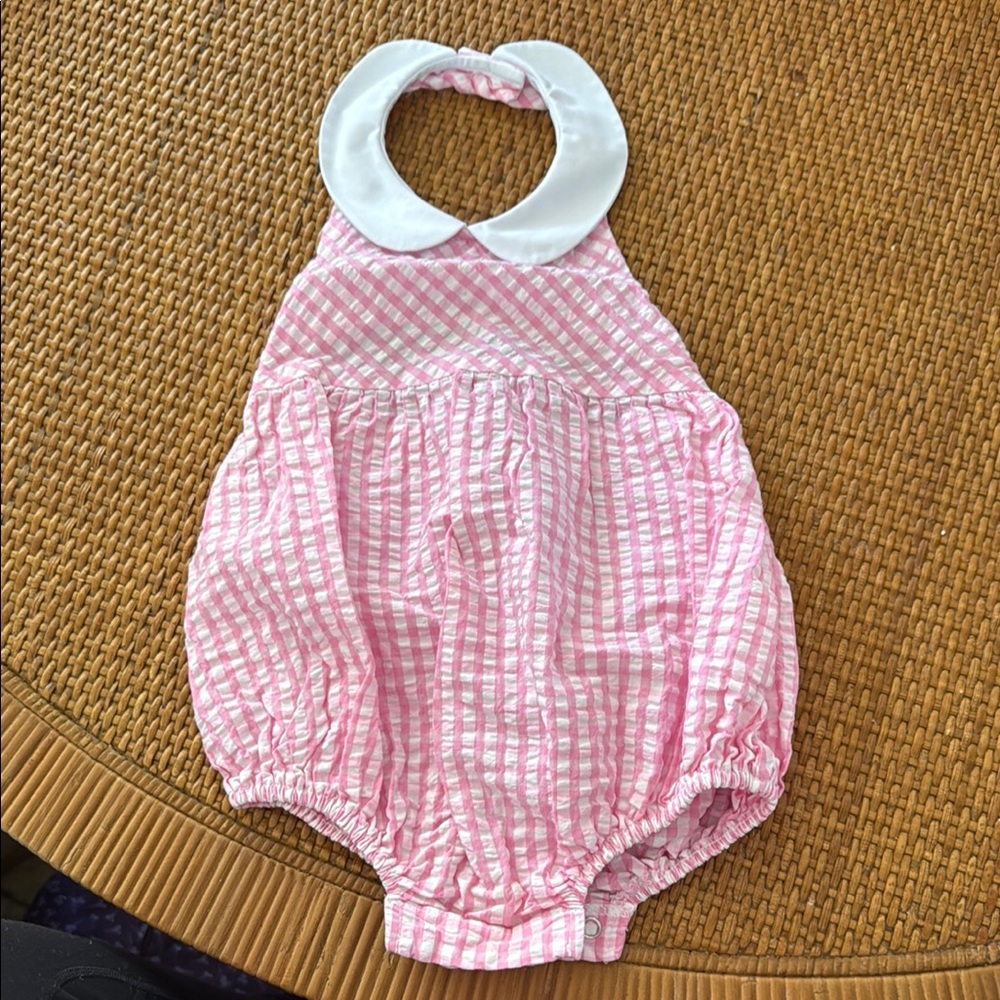 Little English Gingham Baby Romper with White Collar